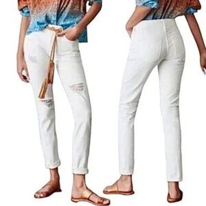 Anthropologie Pilcro Letterpress Distressed Slim Boyfriend Jeans 30 White 32x29